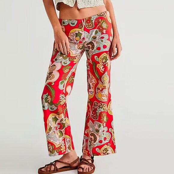 NEW Free People Retro Flare Printed Boho Pants, Size 4 - Picture 2 of 14